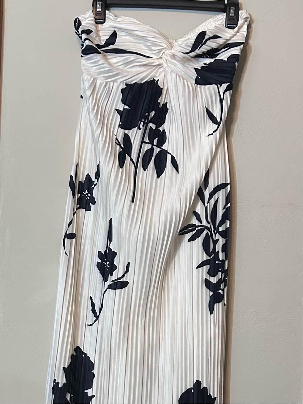 Strapless White Maxi Dress with Black Floral Print Size Medium